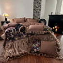 GobekUsa French Organza Lace Ruffles Bedding Set, Egyptian Cotton Duvet, Sheets & Pillowcases
