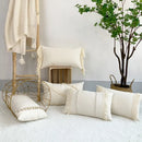 GobekUsa Boho Linen Cotton Pillow Cover with Tassels - Beige Square/Rectangular 45x45cm/30x50cm