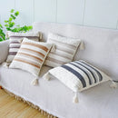 GobekUsa Ivory Brown Coffee Black Stripe Pillow Case with Tassels 45x45cm 30x50cm 50x50cm