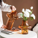 GobekUsa Amber Glass Vase Hydroponics Flower Pots Room Decor Arrangement Floral Vases