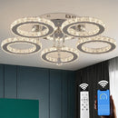 GobekUsa Crystal Flush Mount Chandelier: App Dimmable Rings Shape Ceiling Light