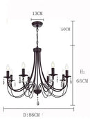 GobekUsa Black Iron Chandelier with Crystal Pendant for Home Lighting