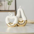GobekUsa Gold Apple Pear Statue Ceramic Ornaments Desk Decoration Modern Crafts Sculpture