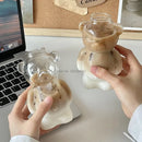 GobekUsa Bear Glass Cups: Cute Heat-resistant 320ml Latte Cups for Coffee.