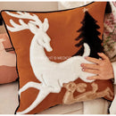 GobekUsa Handmade Reindeer Applique Embroidery Christmas Cushion Cover - Festive Xmas Holiday Decor