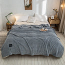 GobekUsa Gray Plaid Coral Fleece Bed Blanket - Single/Queen/King Size Cozy Flannel Bedspread