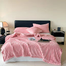 GobekUsa Cozy Coral Fleece Striped Solid Blanket for Winter Sofa Cover Queen King Sizes
