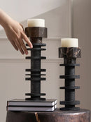 GobekUsa Black Marble Pillar Candlestick for Elegant Table Centerpieces