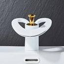 GobekUsa Golden/White & Black Waterfall Basin Faucet - Brass Sink Mixer Tap - Hot & Cold