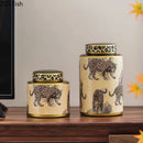 GobekUsa Leopard Pattern Tank Ceramic Storage Jar with Lid for Jewelry and Cosmetics