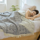 GobekUsa Bohemian Cotton Throw Blanket - Four Layer Gauze Bedspread with Tassel Detail