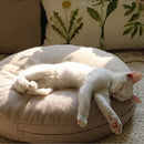 GobekUsa Grey Linen Round Floor Pillow Seating Cushion with Zippered Cover Pouf
