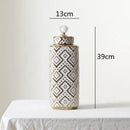 GobekUsa Geometric Golden Relief Decorative Jar - Ceramic Crystal Vase Storage Jar