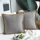 GobekUsa Hemp Rope Edging Lotus Leaf Hug Pillowcase - Medium Cotton Linen Cushion Cover