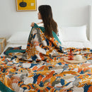 GobekUsa Birds Plaid Cotton Gauze Blanket Bedspread Set with 2 Pillow Towels