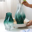 GobekUsa Green Ripple Glass Vase with Artificial Flowers for Home Decor
