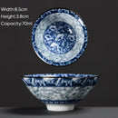 GobekUsa Blue & White Ceramic Kung Fu Tea Cup - Japanese Style Porcelain Sake Cups