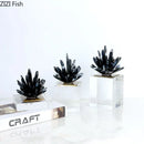 GobekUsa Black Agate Flower Crystal Art Desk Decoration on Crystal Base