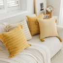 GobekUsa Geometric Tufted Cushion Cover with Crochet Tassels - Nordic Yellow Striped Pillow Cover