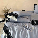 GobekUsa Flowers Embroidery Ruffles Cotton Bedding Set with Duvet Cover, Sheet, Pillowcases