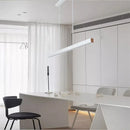 GobekUsa LED Linear Pendant Light - White Black Wood Finish - Long Hanging Office Fixture