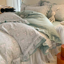 GobekUsa Lace Ruffles Cotton Floral Duvet Set with Pillowcase, Princess Bedding