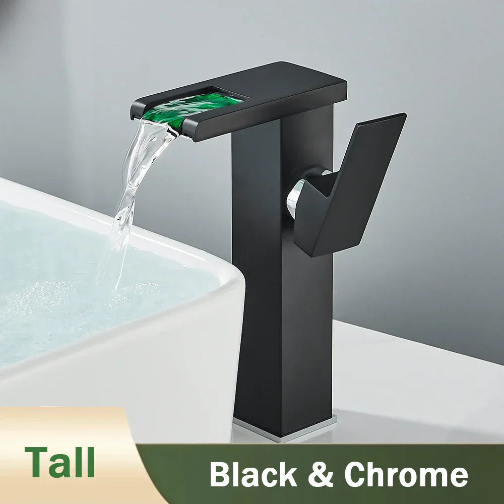 GobekUsa LED Black Waterfall Basin Faucet: Deck Mounted Hydroelectric Mixer Tap, photo 15 of 18
