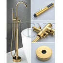 GobekUsa Brushed Gold High Rise Round Bath Mixer Roman Tub Faucet Set Floor Stand