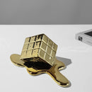 GobekUsa Geometric Gold Resin Cube - Modern Checked Square Decor Figurine