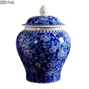 GobekUsa Blue White Porcelain General Jar Tea Canister with Lid Desk Decoration