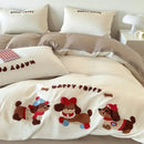 GobekUsa Cartoon Embroidered Cotton Bedding Set with Ice Silk Cooling Technology