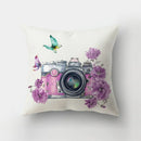 GobekUsa Deer Animal Short Plush Pillowcase with Natural Leaves and Flowers