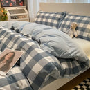 GobekUsa Japanese Grid Print Bed Set in Washed Cotton for Summer Comfort