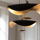 GobekUsa Lederam Manta Pendant: Industrial Black & Gold Ceiling Light with Lotus Leaf Design