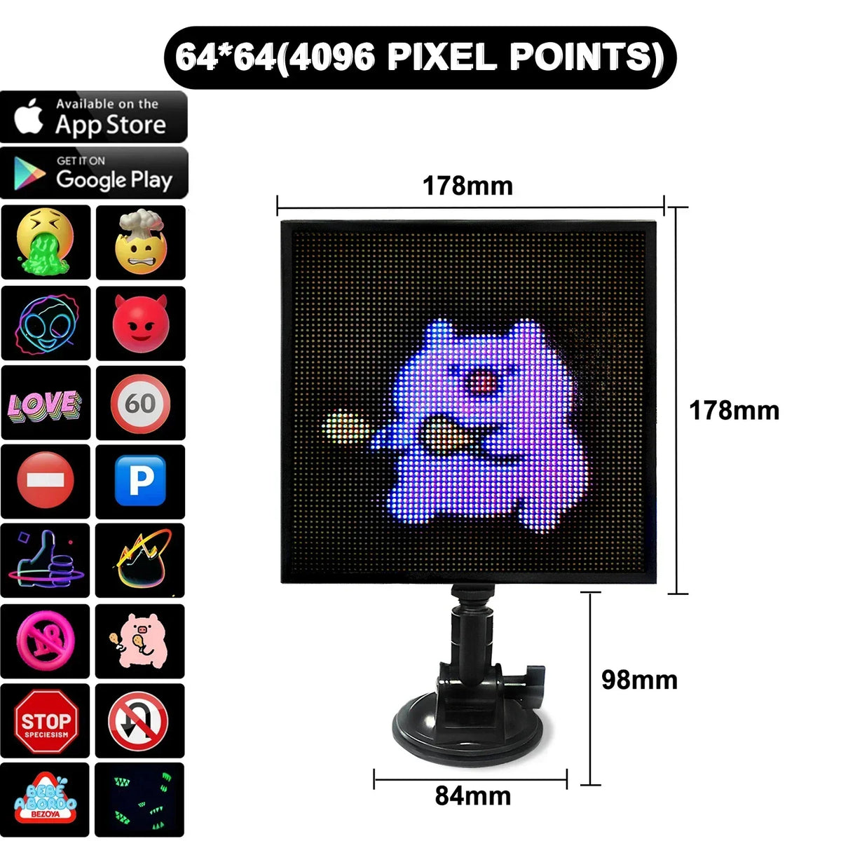 GobekUsa LED Car Sign Screen with Custom Text Animation - 32x32 Pixel Display, photo 7 of 8