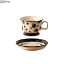 GobekUsa Ink Flowers Ceramic Cup & Saucer Set - Gold-plated Coffee Mug for Dining Table