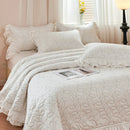 GobekUsa Leaf Embroidery Double Layer Lace Ruffles Quilt Set with Bedspread & Pillowcases