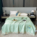 GobekUsa Lace Edge Flowers Embroidery Cool Blanket for Bed - Machine Washable Summer Quilt