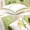 GobekUsa Green Embroidered Cotton Cushion Cover, Rustic Throw Pillowcase for Living Room Sofa