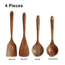 GobekUsa 9-Piece Wooden Cooking Utensils Set with Holder - Teak Kitchen Tools