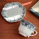 GobekUsa Grey Blue Rose Ceramic Cup & Saucer Set, Classical Mugs for Dining Table and Coffee Mug