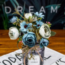 GobekUsa Blue Peony Tea Rose Silk Fake Flowers for DIY Home Garden Wedding Decor