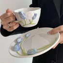 GobekUsa 3D Embossed Tulip Ceramic Coffee Mug - Handcrafted Irregular Flower Cup