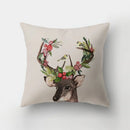 GobekUsa Deer Animal Short Plush Pillowcase with Natural Leaves and Flowers