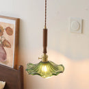 GobekUsa Amber Glass LED Pendant Light, Nordic Modern Design, Walnut Wood, Dining Living Room Lighting
