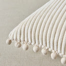 GobekUsa Beige Striped Cushion Cover with Pom Pom Detail Lumbar Throw Pillow Case