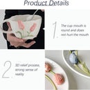 GobekUsa 3D Embossed Tulip Ceramic Coffee Mug - Handcrafted Irregular Flower Cup