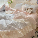GobekUsa Korean Princess Style Cotton Bedding Set with Ruffles and Lace