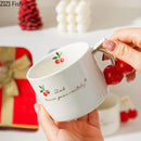 GobekUsa Cherry Pattern Porcelain Coffee Mug, Gilded Edge Teacup for Afternoon Tea & Juice