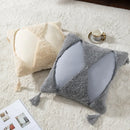 GobekUsa Boho Tufted Embroidered Cotton Canvas Cushion Cover Grey Beige Tassel Pillowcase